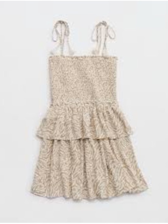 aerie Dresses & Skirts - aerie | Beige Tiered Mini Dress with Smocked Top and Tie Straps